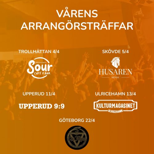 Bild och länk till artikeln Arrangörsträffar i Trollhättan, Skövde, Upperud, Ulricehamn och Göteborg under våren